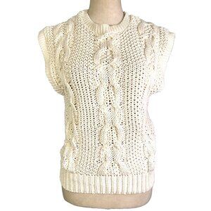 Vintage Russ Ivory Short Cap Sleeve Chunky Cable Knit Sweater Vest PM USA